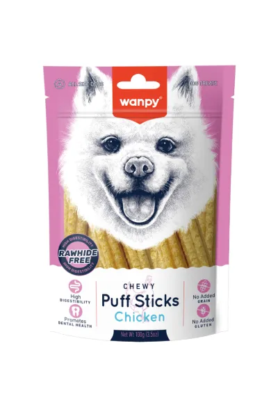 Wanpy Dog Chewy Puff Sticks Chicken 100g*10