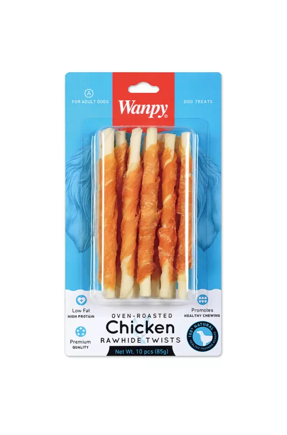 Wanpy Dog Chicken Jerky & Rawhide Twists - 85G